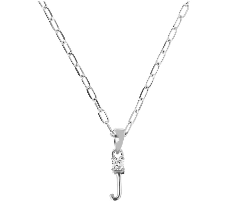 Diamonique Initial Pendant w/ Paperclip Link Chain, Sterling — View 21