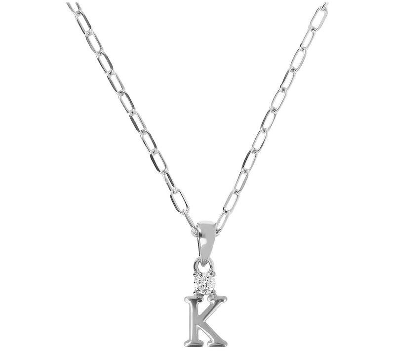 Diamonique Initial Pendant w/ Paperclip Link Chain, Sterling — View 23