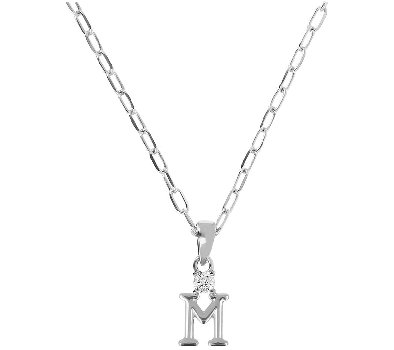 Diamonique Initial Pendant w/ Paperclip Link Chain, Sterling — View 27