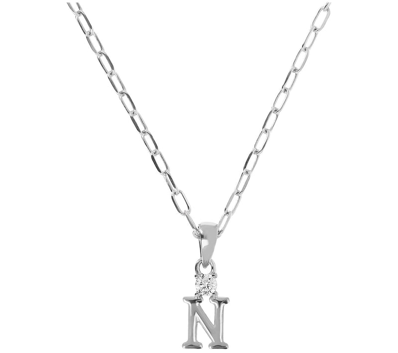 Diamonique Initial Pendant w/ Paperclip Link Chain, Sterling — View 29
