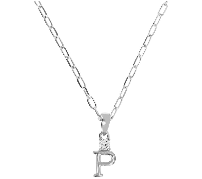 Diamonique Initial Pendant w/ Paperclip Link Chain, Sterling — View 33