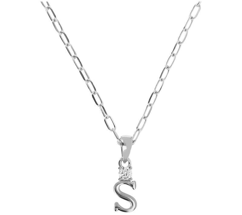 Diamonique Initial Pendant w/ Paperclip Link Chain, Sterling — View 39
