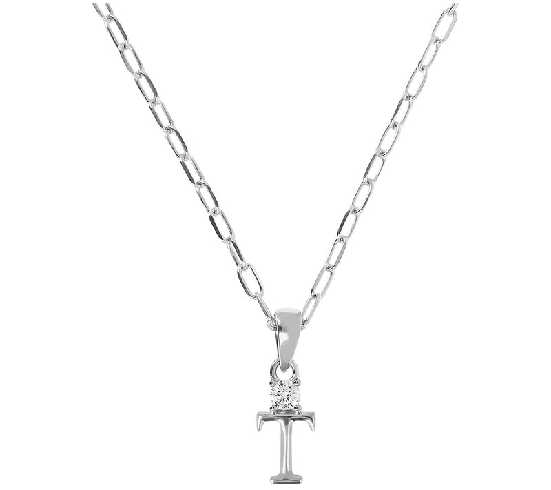 Diamonique Initial Pendant w/ Paperclip Link Chain, Sterling — View 41