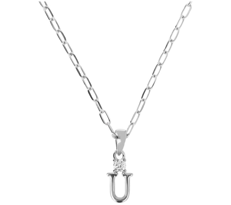 Diamonique Initial Pendant w/ Paperclip Link Chain, Sterling — View 43