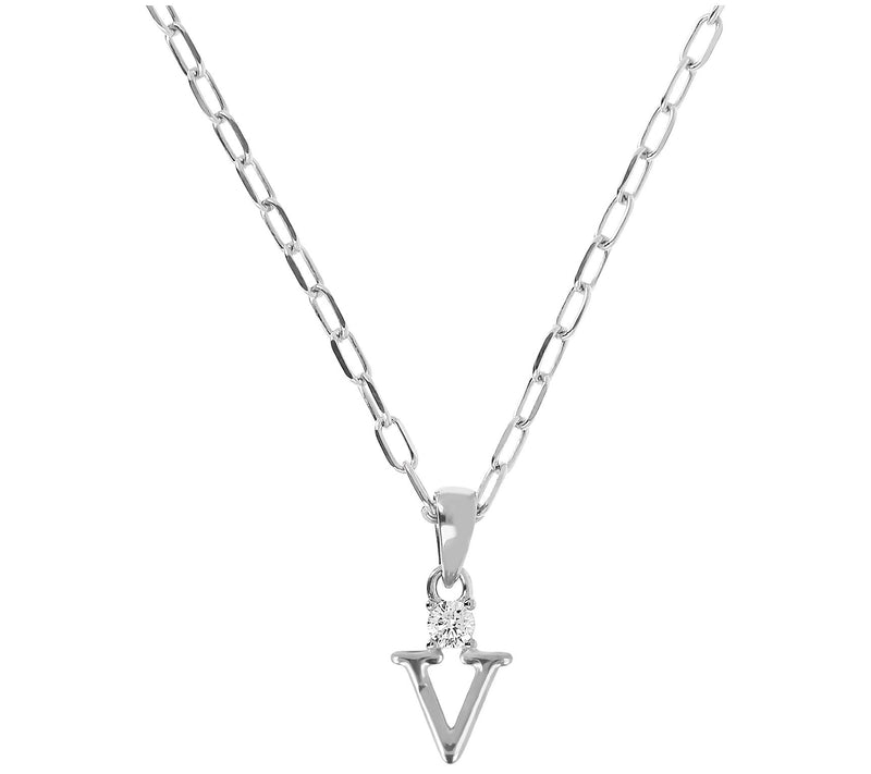 Diamonique Initial Pendant w/ Paperclip Link Chain, Sterling — View 45