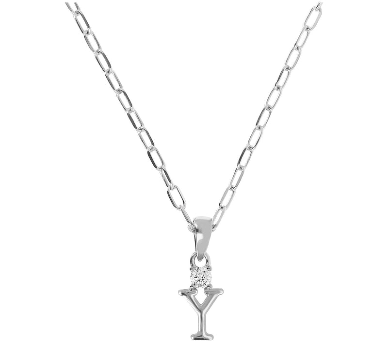 Diamonique Initial Pendant w/ Paperclip Link Chain, Sterling — View 51