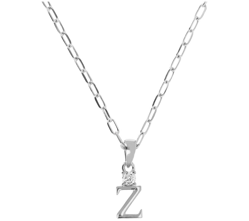 Diamonique Initial Pendant w/ Paperclip Link Chain, Sterling — View 53