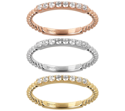 Diamonique 0.45 cttw Set of 3 Tri-Color Rings,rling Silver