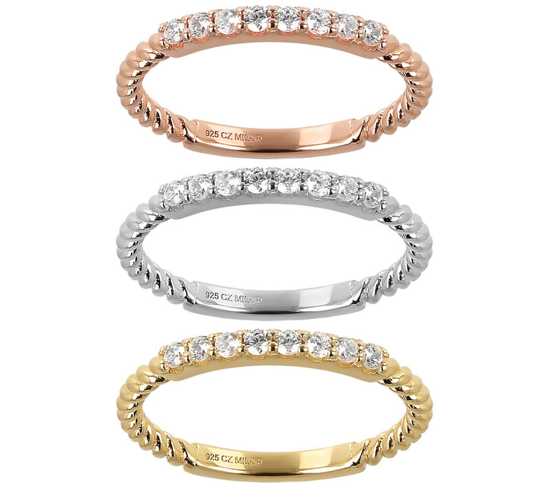 Diamonique 0.45 cttw Set of 3 Tri-Color Rings,rling Silver — Main view