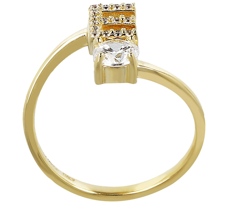 Diamonique Bypass Initial Ring, 14K Gold Clad — View 55