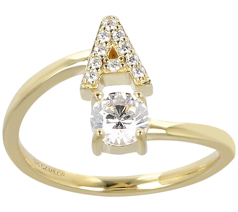 Diamonique Bypass Initial Ring, 14K Gold Clad — View 3