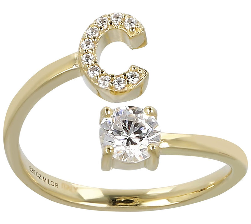 Diamonique Bypass Initial Ring, 14K Gold Clad — View 7