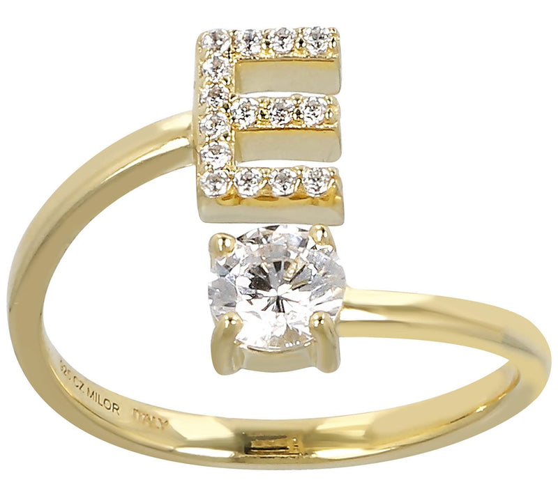 Diamonique Bypass Initial Ring, 14K Gold Clad — View 11