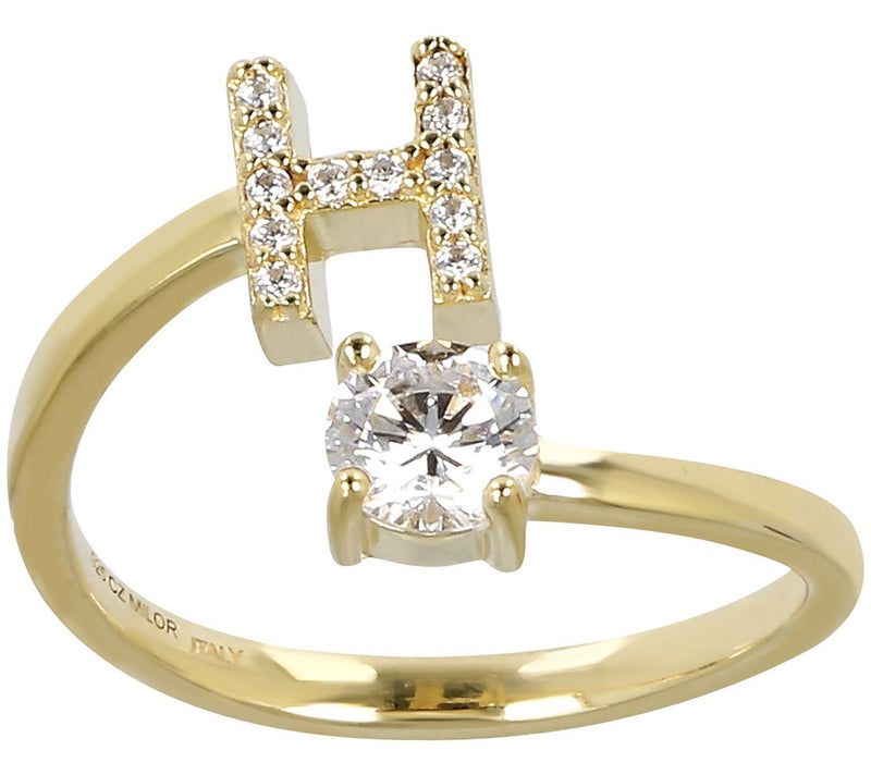 Diamonique Bypass Initial Ring, 14K Gold Clad — View 17