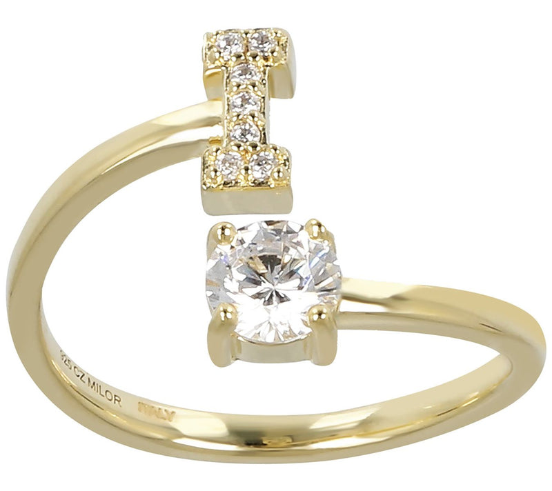 Diamonique Bypass Initial Ring, 14K Gold Clad — View 19