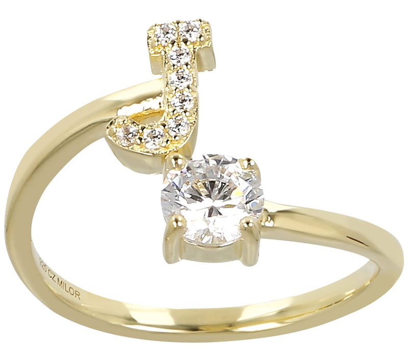 Diamonique Bypass Initial Ring, 14K Gold Clad — View 21