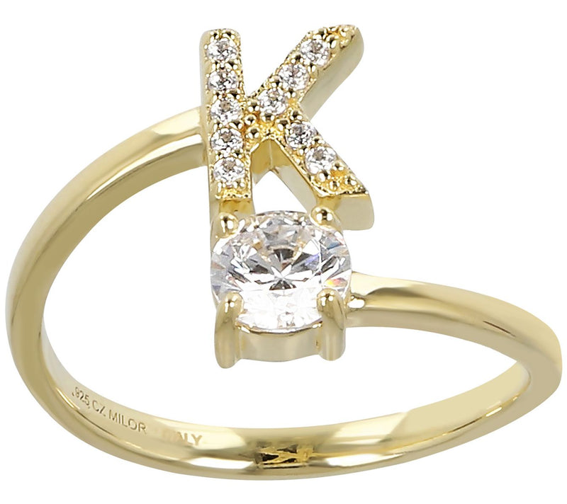 Diamonique Bypass Initial Ring, 14K Gold Clad — View 23