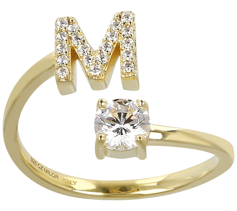 Diamonique Bypass Initial Ring, 14K Gold Clad — View 27