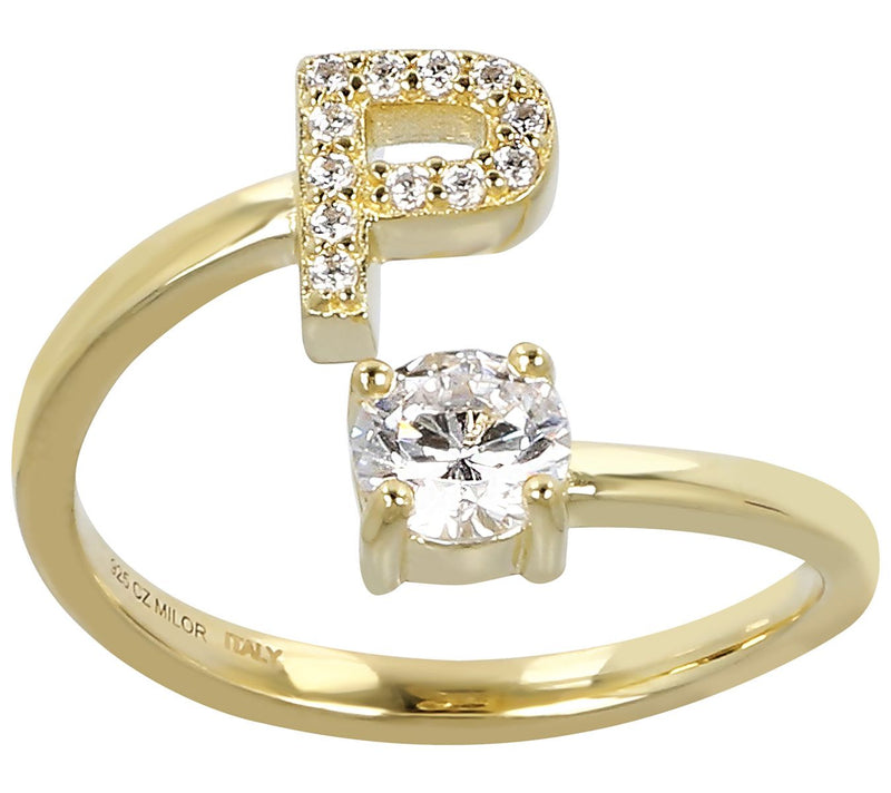 Diamonique Bypass Initial Ring, 14K Gold Clad — View 33