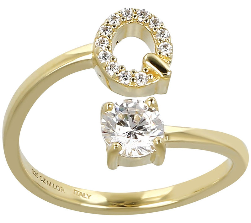 Diamonique Bypass Initial Ring, 14K Gold Clad — View 35