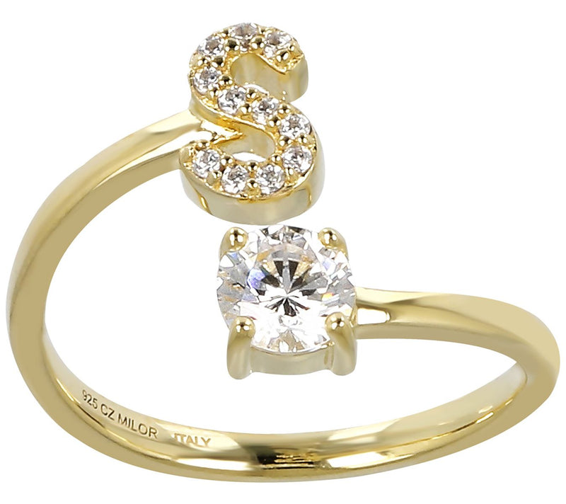 Diamonique Bypass Initial Ring, 14K Gold Clad — View 39