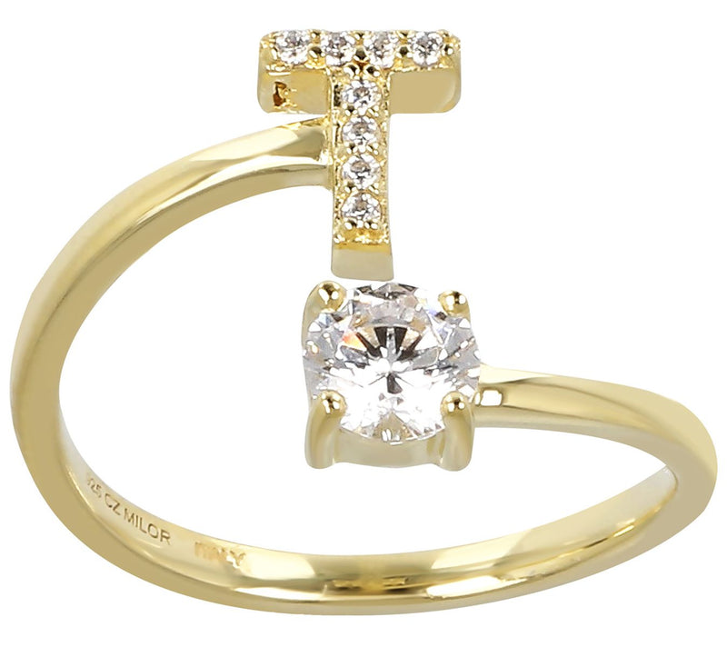 Diamonique Bypass Initial Ring, 14K Gold Clad — View 41