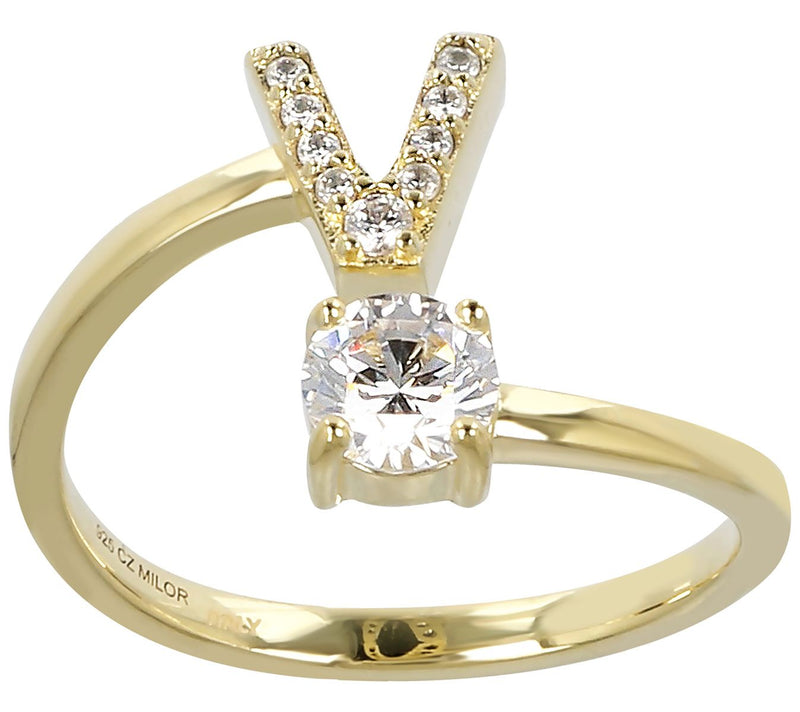 Diamonique Bypass Initial Ring, 14K Gold Clad — View 45