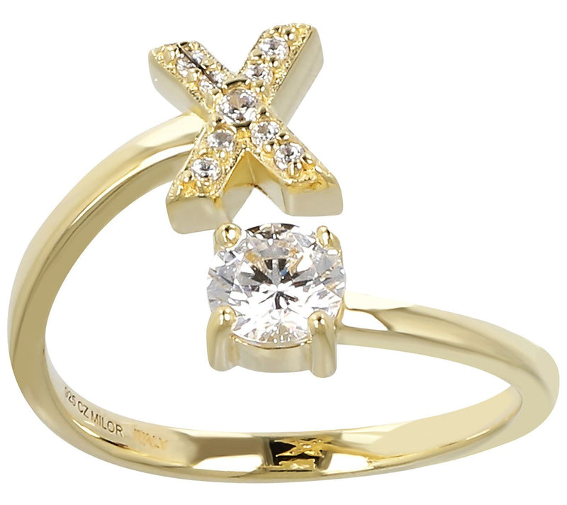 Diamonique Bypass Initial Ring, 14K Gold Clad — View 49