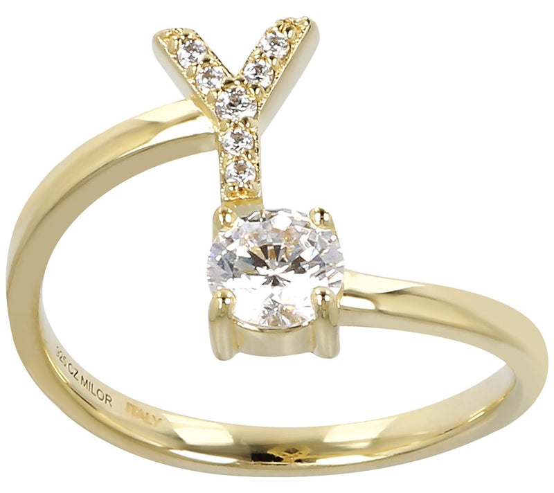 Diamonique Bypass Initial Ring, 14K Gold Clad — View 51