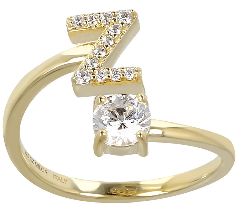 Diamonique Bypass Initial Ring, 14K Gold Clad — View 53