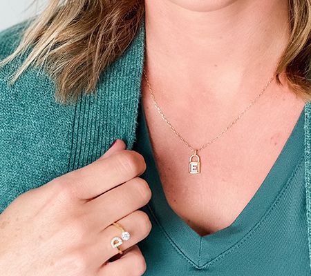 Diamonique Bypass Initial Ring, 14K Gold Clad — View 57
