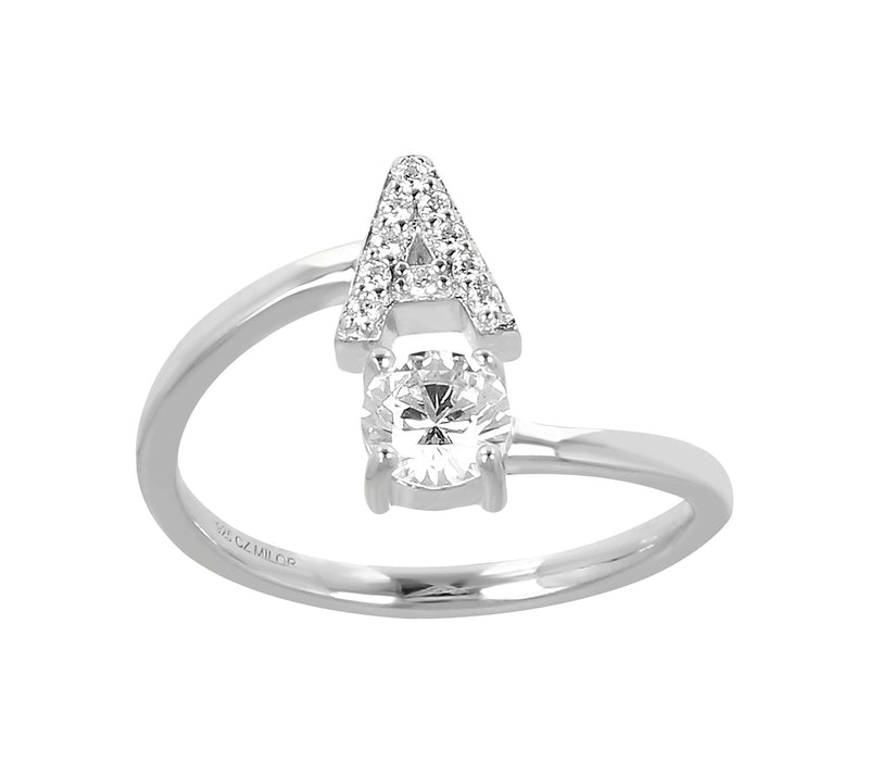 Diamonique Bypass Initial Ring, Sterling Silver — View 3