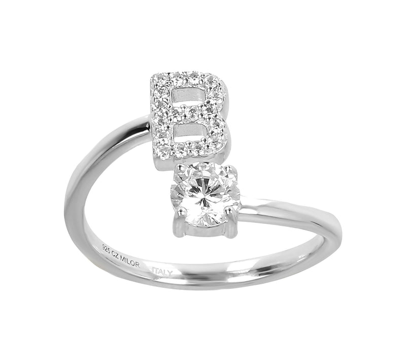 Diamonique Bypass Initial Ring, Sterling Silver — View 5