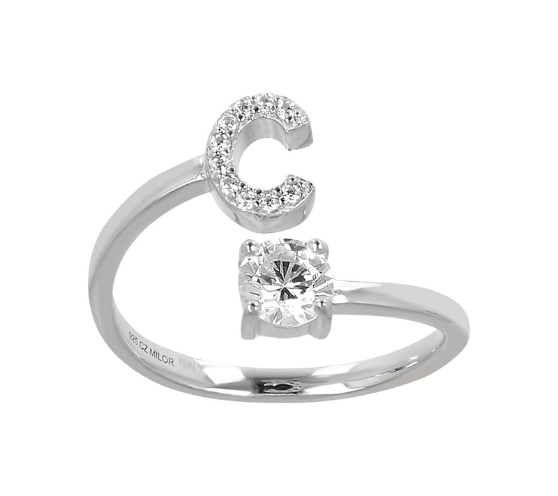 Diamonique Bypass Initial Ring, Sterling Silver — View 7