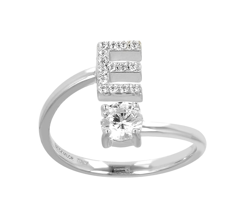 Diamonique Bypass Initial Ring, Sterling Silver — View 11