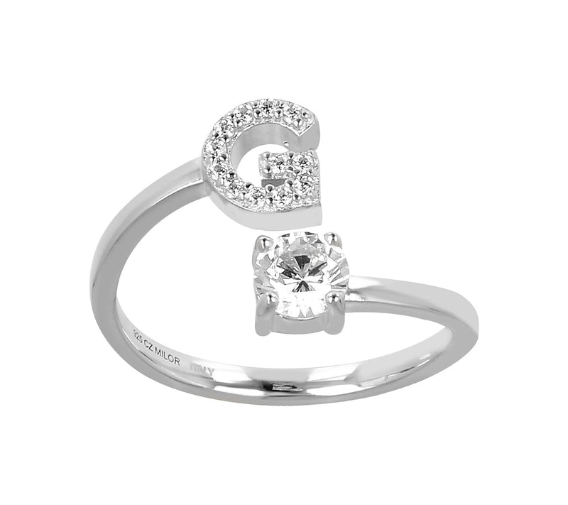 Diamonique Bypass Initial Ring, Sterling Silver — View 15