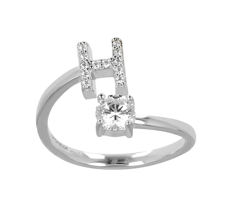 Diamonique Bypass Initial Ring, Sterling Silver — View 17