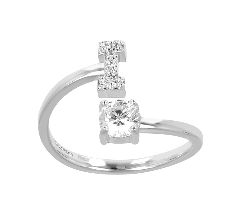 Diamonique Bypass Initial Ring, Sterling Silver — View 19