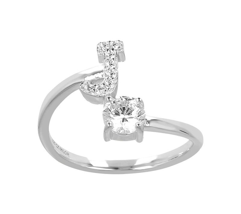 Diamonique Bypass Initial Ring, Sterling Silver — View 21