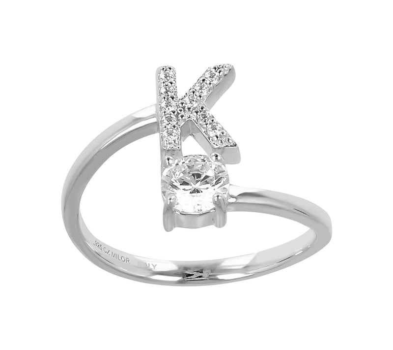Diamonique Bypass Initial Ring, Sterling Silver — View 23