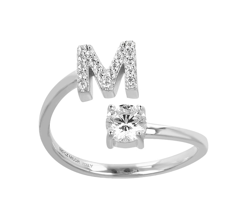Diamonique Bypass Initial Ring, Sterling Silver — View 27
