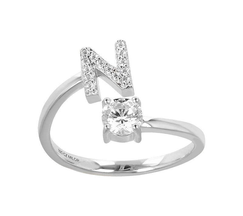 Diamonique Bypass Initial Ring, Sterling Silver — View 29