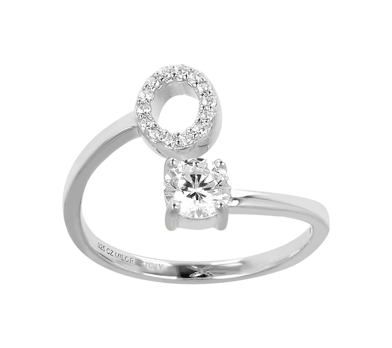 Diamonique Bypass Initial Ring, Sterling Silver — View 31