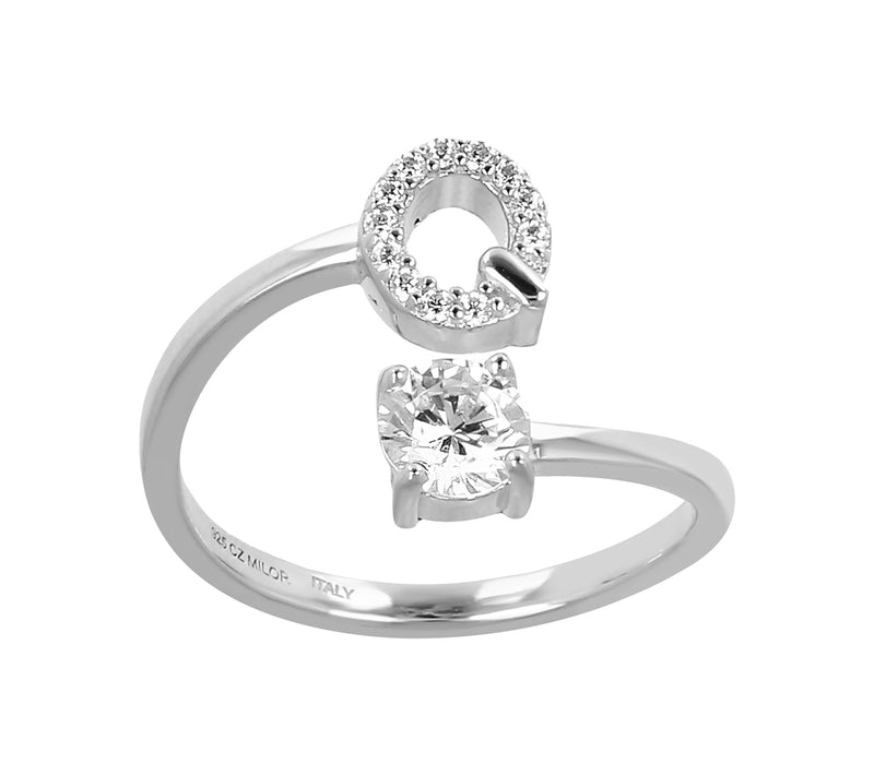 Diamonique Bypass Initial Ring, Sterling Silver — View 35