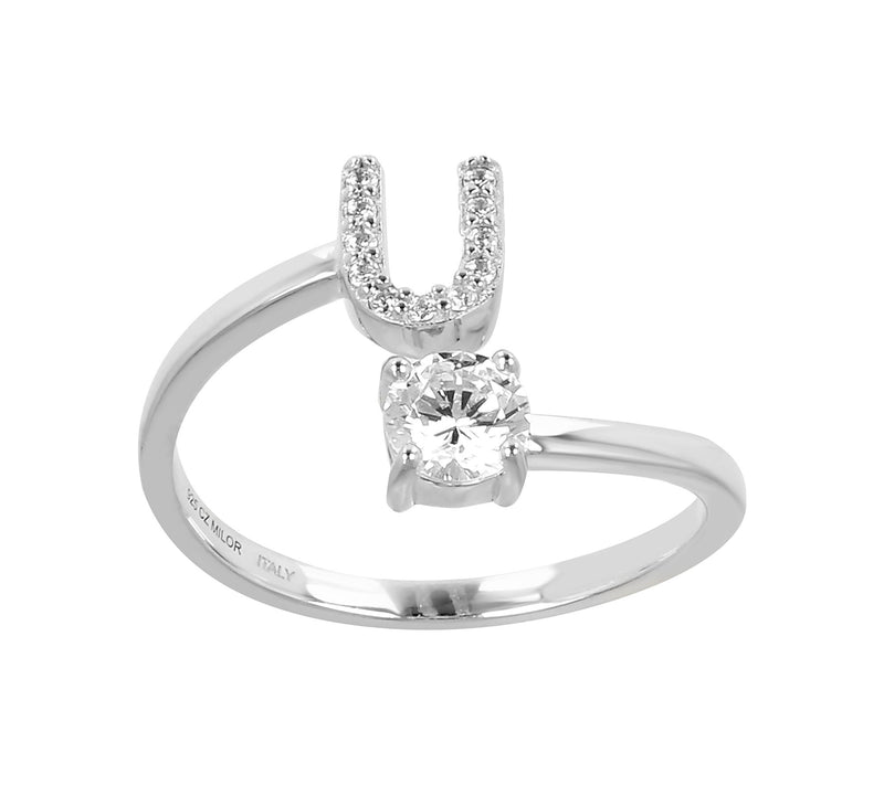 Diamonique Bypass Initial Ring, Sterling Silver — View 43