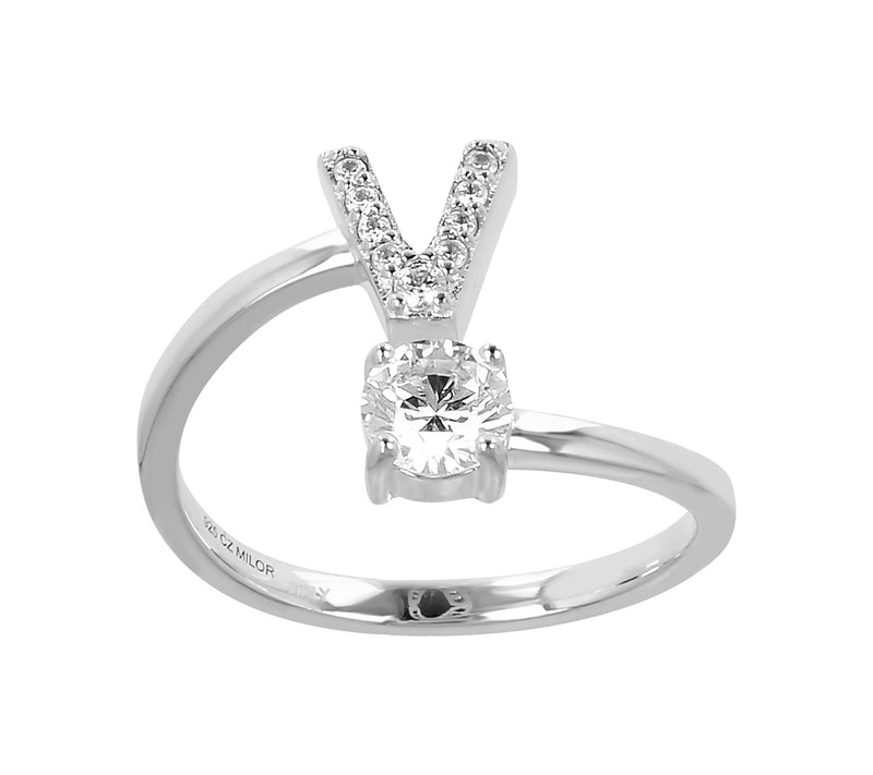 Diamonique Bypass Initial Ring, Sterling Silver — View 45