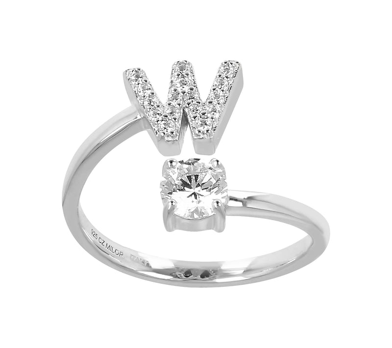 Diamonique Bypass Initial Ring, Sterling Silver — View 47