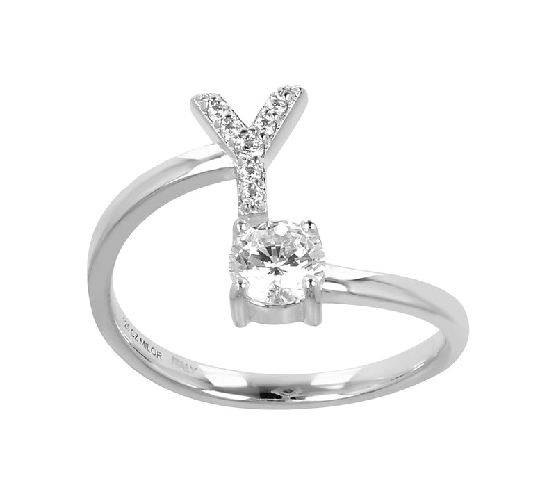 Diamonique Bypass Initial Ring, Sterling Silver — View 51