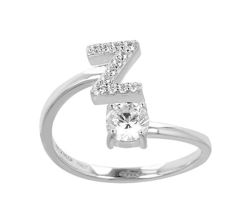 Diamonique Bypass Initial Ring, Sterling Silver — View 53