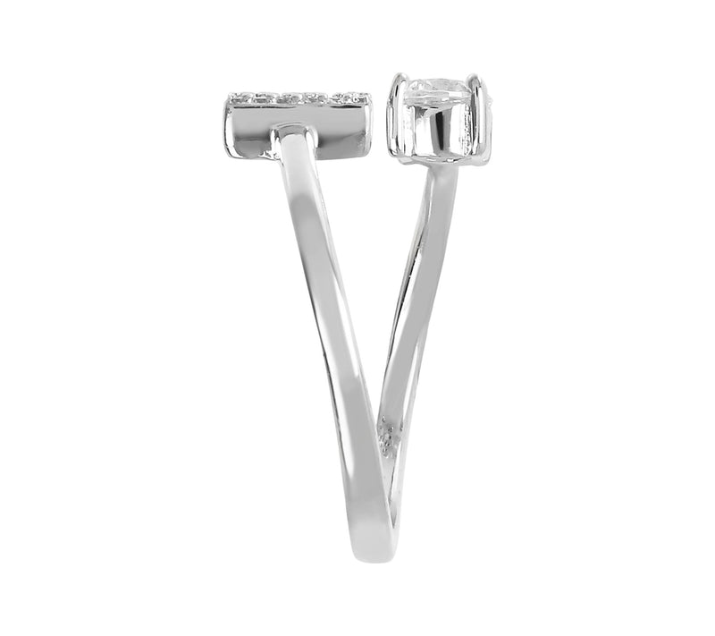 Diamonique Bypass Initial Ring, Sterling Silver — View 54